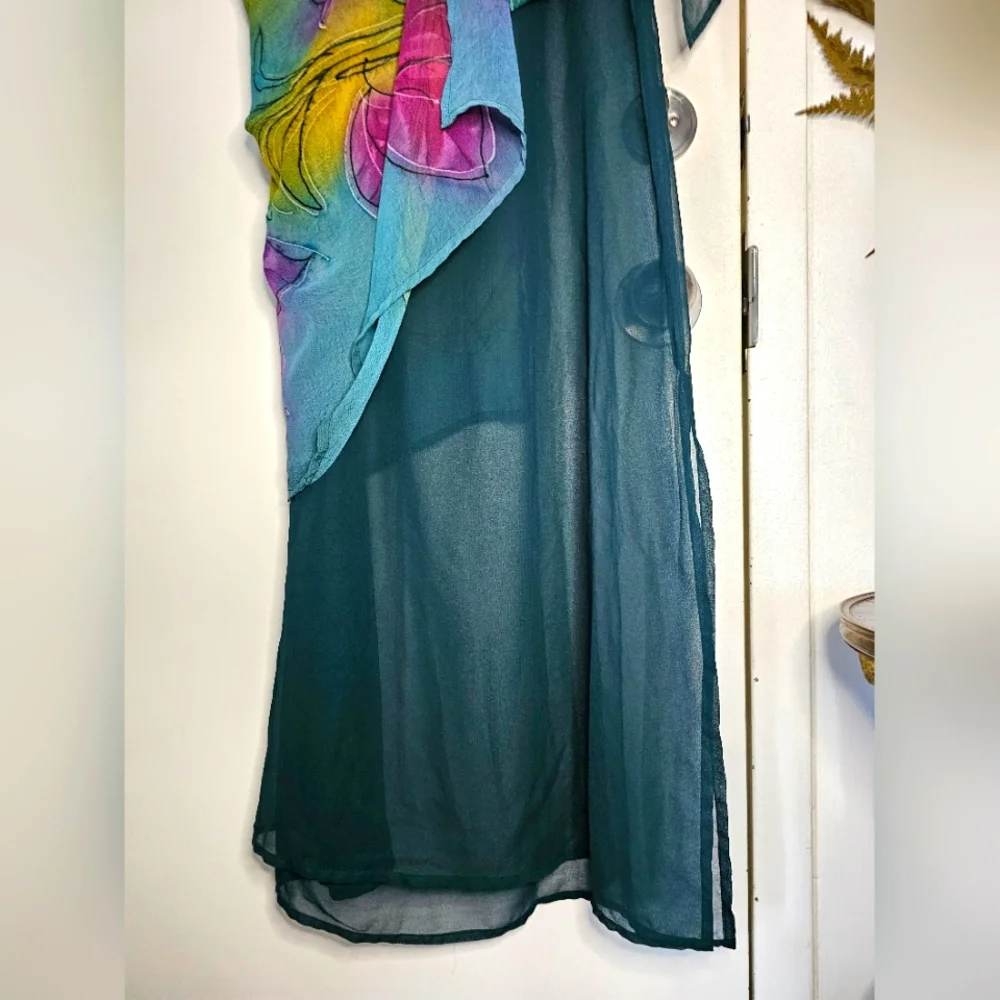 Vintage Maxi Semi-sheer Bird Print Beach Coverup Sleeveless Multicolor Dress - Picture 13 of 13